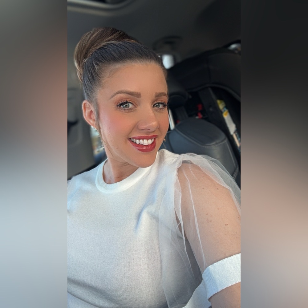 Snow White Knit Top Sheer Butterfly Puff Sleeve New with Tags